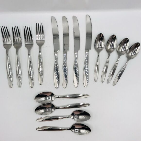 Oneida Lunette 16 Piece Stainless Steel Flatware Set Forks Spoons Knives 18/10 - Picture 1 of 1
